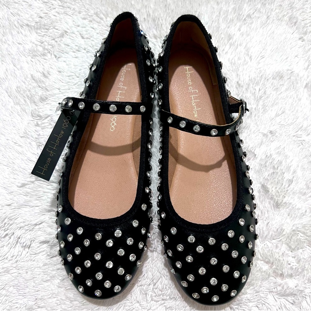 House of Harlow 1960 Black and Silver Studded Flats